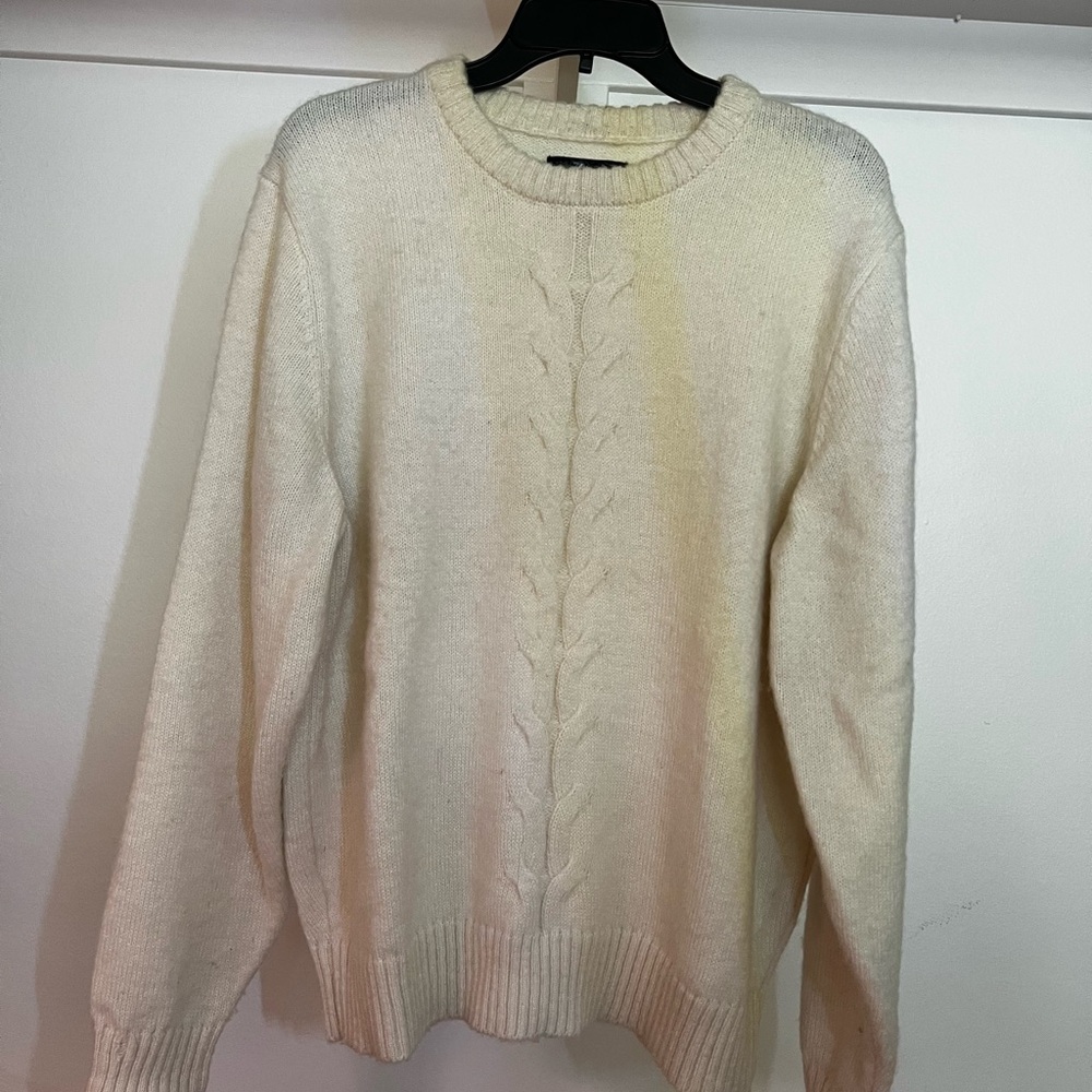 Stussy Cream Cable Knit Sweater, Size Medium
